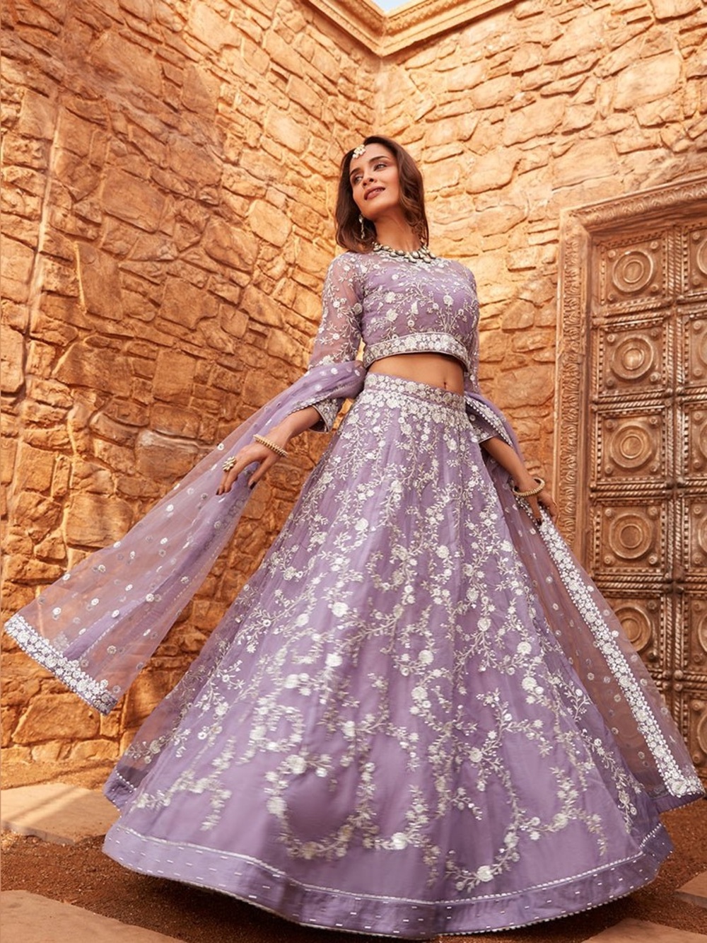 Embellished Lilac Lehenga Skirt Set - Women's Festive Wear